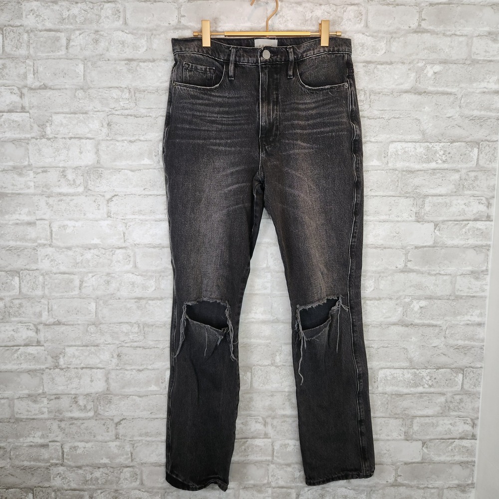 Frame Le Sylvie Slender Straight Jeans Distressed Knee Grunge Edgy 27